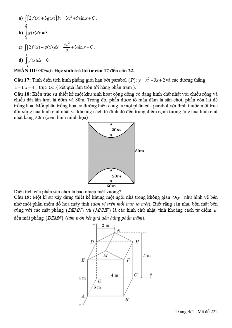 Đề thi Giữa kì 2 Toán 12 trường THPT Vĩnh Linh (Quảng Trị) năm 2025-2026
