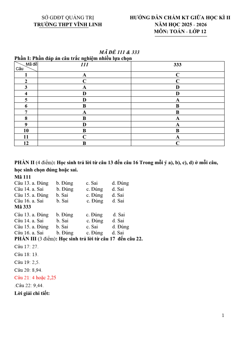 Đề thi Giữa kì 2 Toán 12 trường THPT Vĩnh Linh (Quảng Trị) năm 2025-2026
