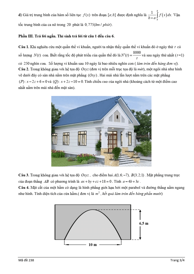 Đề thi Giữa kì 2 Toán 12 trường THPT Việt Nam - Ba Lan (Hà Nội) năm 2024-2025