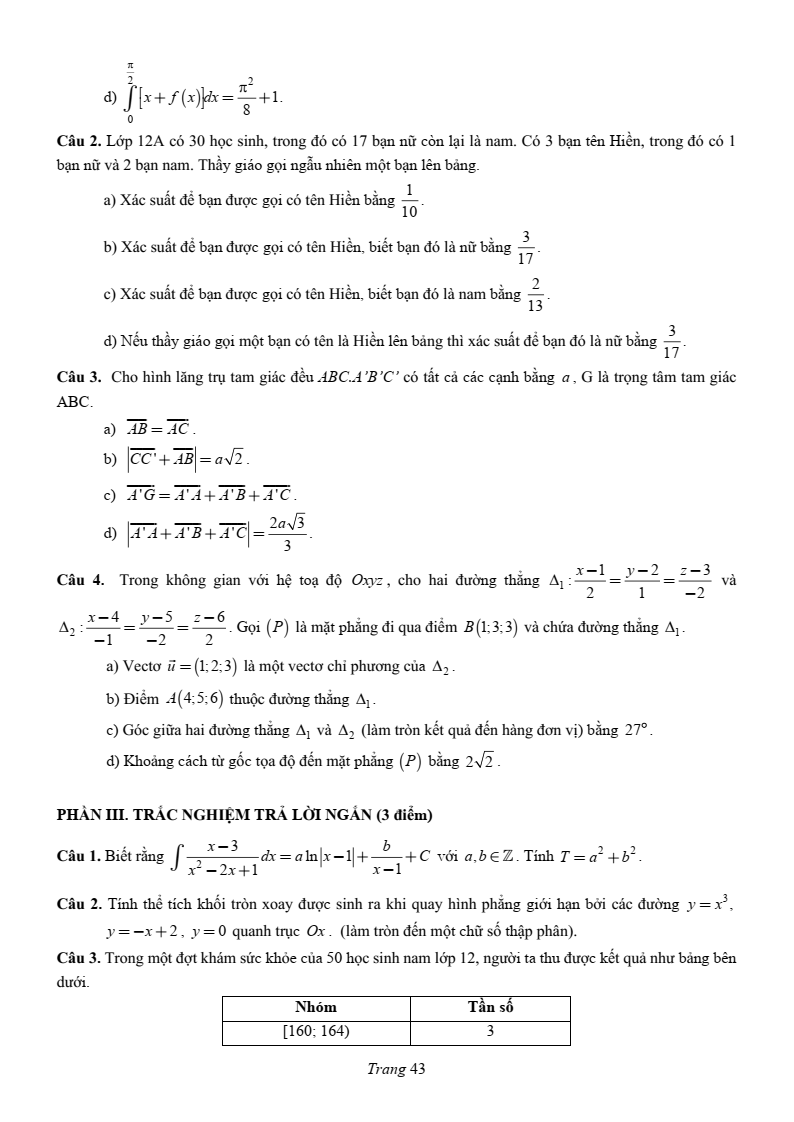 Đề thi Học kì 1 Toán 12 trường chuyên Lương Văn Chánh (ĐắK LắK) năm 2025-2026