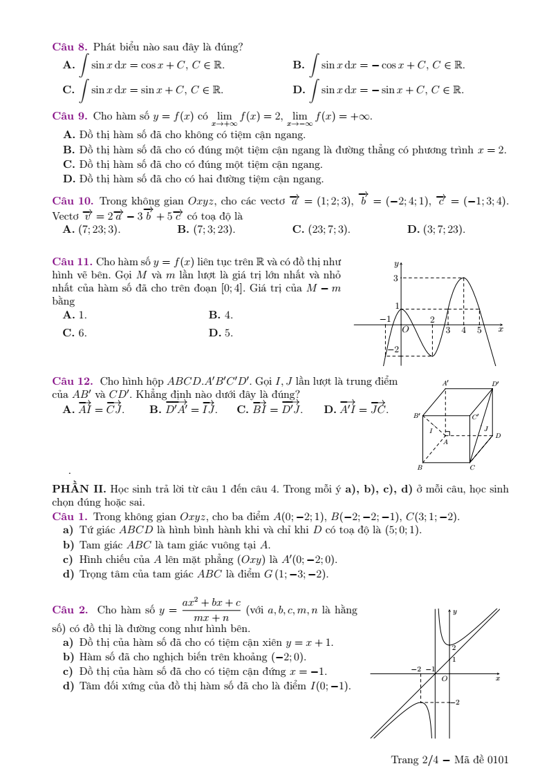 Đề thi Học kì 1 Toán 12 sở GD&ĐT Bắc Ninh năm 2025-2026