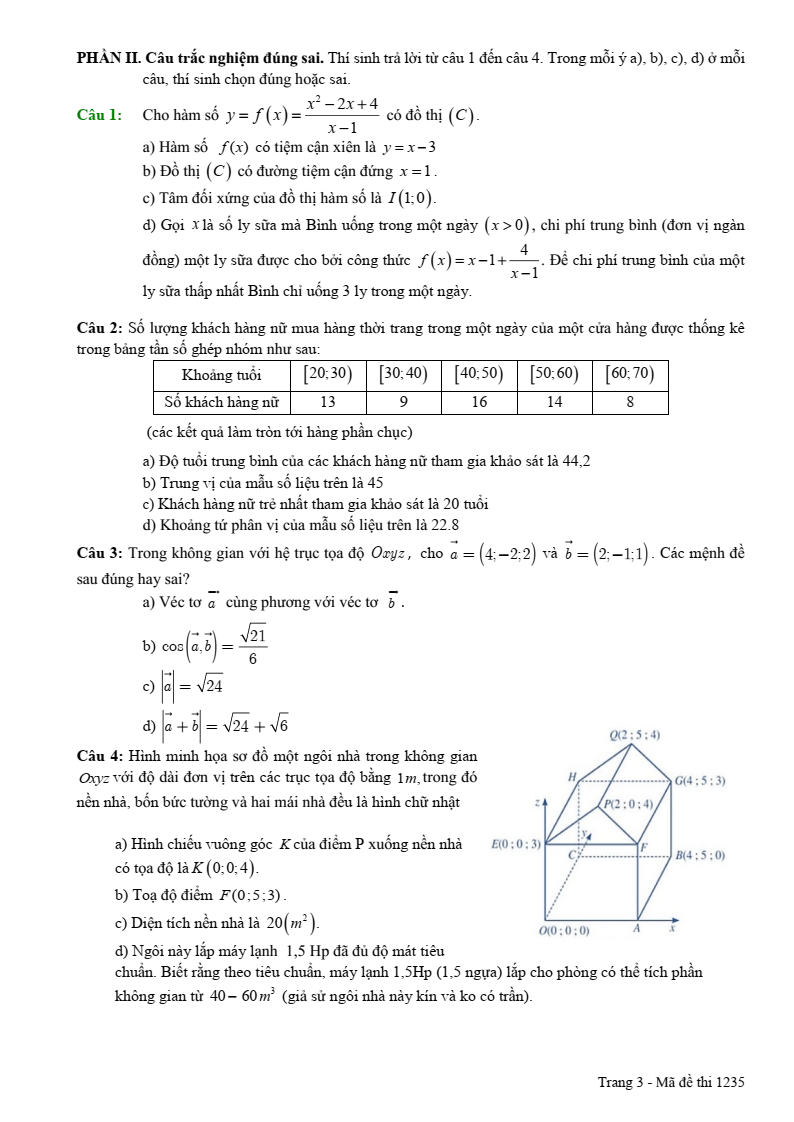 Đề thi Học kì 1 Toán 12 trường THCS-THPT Bàu Hàm (Đồng Nai) năm 2025-2026