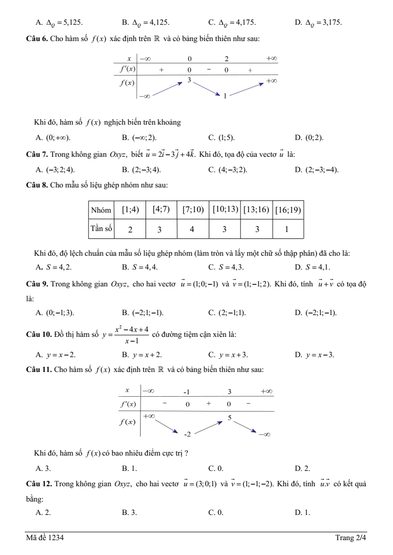 Đề thi Học kì 1 Toán 12 trường THPT Bảo Lộc (Lâm Đồng) năm 2025-2026