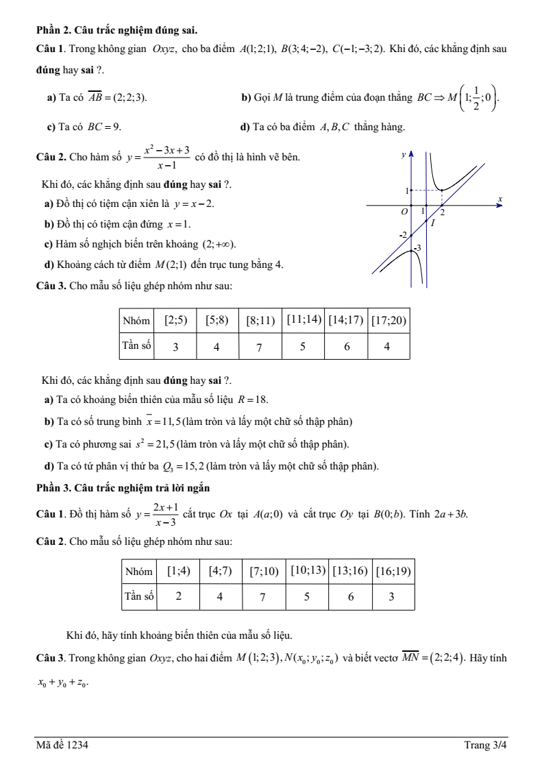 Đề thi Học kì 1 Toán 12 trường THPT Bảo Lộc (Lâm Đồng) năm 2025-2026