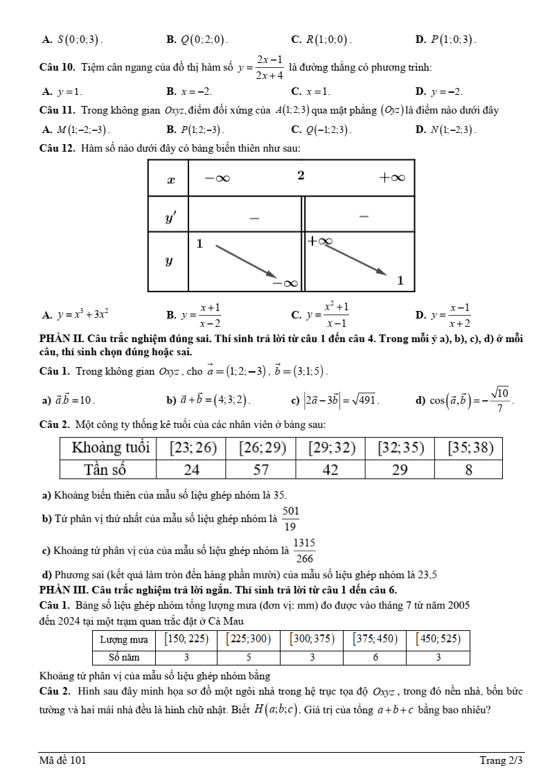 Đề thi Học kì 1 Toán 12 trường THPT Bảo Thắng 3 (Lào Cai) năm 2025-2026