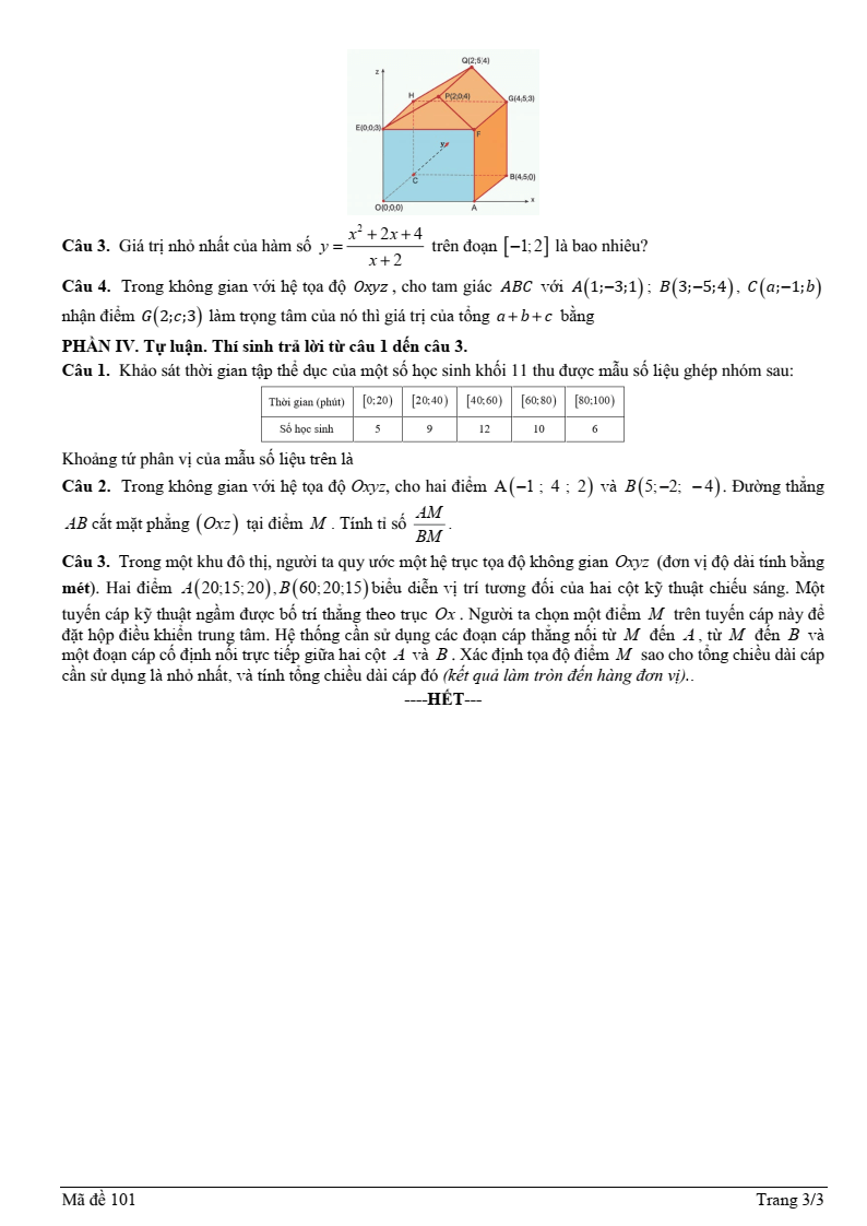 Đề thi Học kì 1 Toán 12 trường THPT Bảo Thắng 3 (Lào Cai) năm 2025-2026