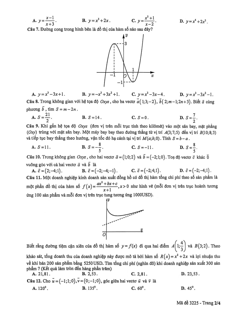 Đề thi Học kì 1 Toán 12 trường THPT Bùi Thị Xuân (Tp.HCM) năm 2025-2026