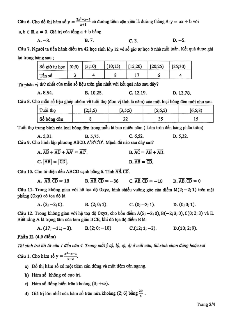 Đề thi Học kì 1 Toán 12 trường THPT chuyên Hà Nội – Amsterdam năm 2025-2026