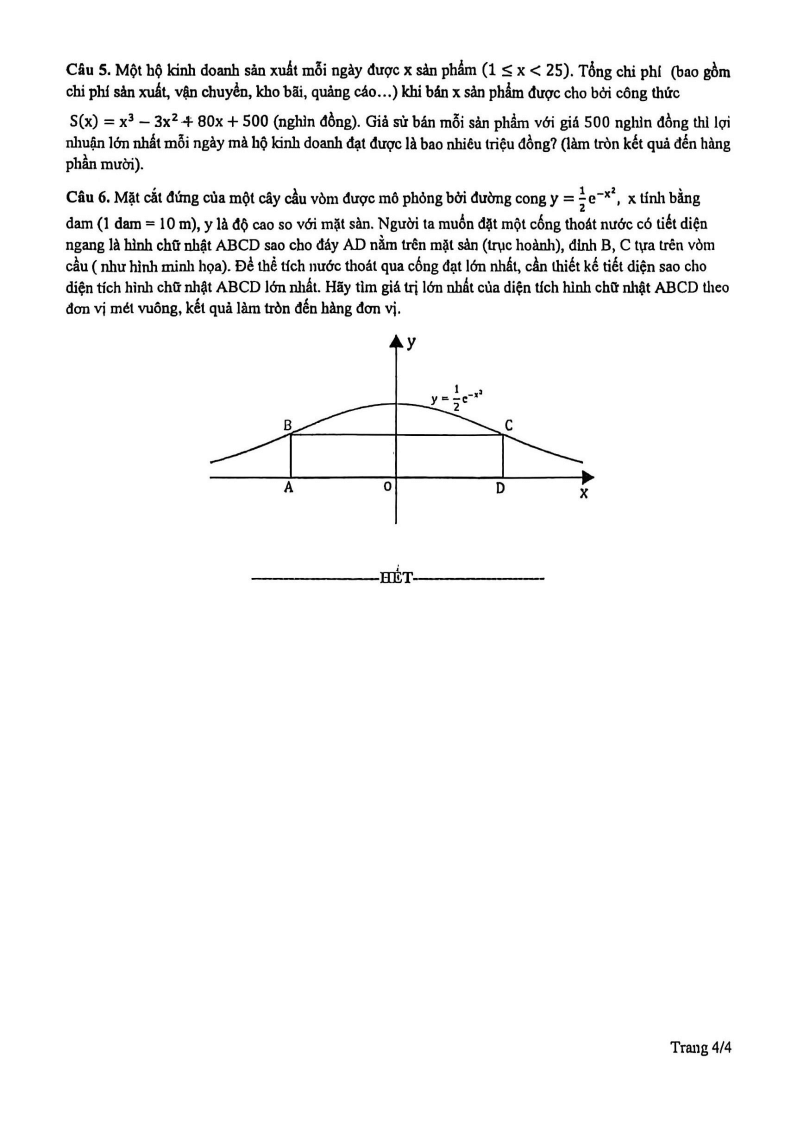 Đề thi Học kì 1 Toán 12 trường THPT chuyên Hà Nội – Amsterdam năm 2025-2026