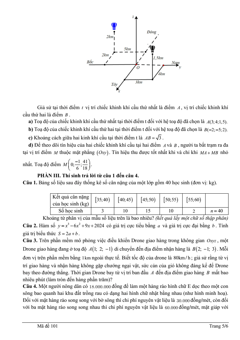 Đề thi Học kì 1 Toán 12 trường chuyên Lê Khiết (Quảng Ngãi) năm 2025-2026