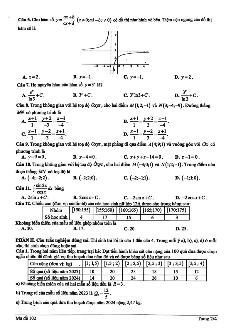 Đề thi Học kì 1 Toán 12 trường THPT chuyên Ngoại Ngữ Hà Nội năm 2025-2026