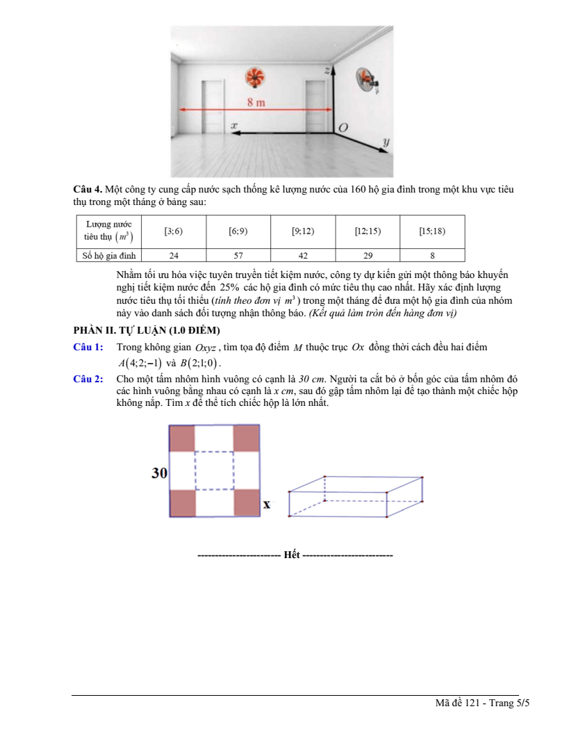 Đề thi Học kì 1 Toán 12 trường THPT Duy Tân (Quảng Ngãi) năm 2025-2026