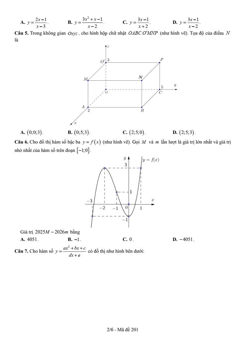 Đề thi Học kì 1 Toán 12 trường THPT Lê Hồng Phong (Cà Mau) năm 2025-2026