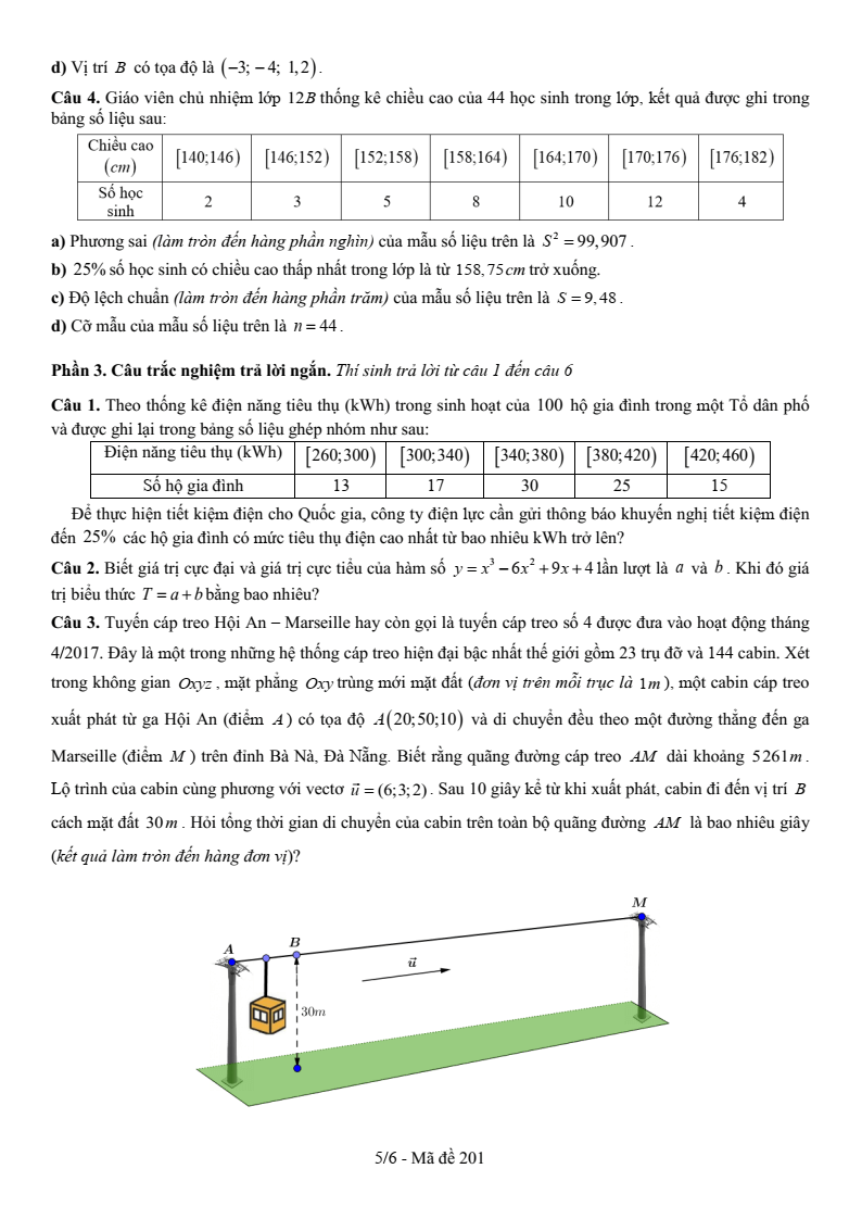 Đề thi Học kì 1 Toán 12 trường THPT Lê Hồng Phong (Cà Mau) năm 2025-2026