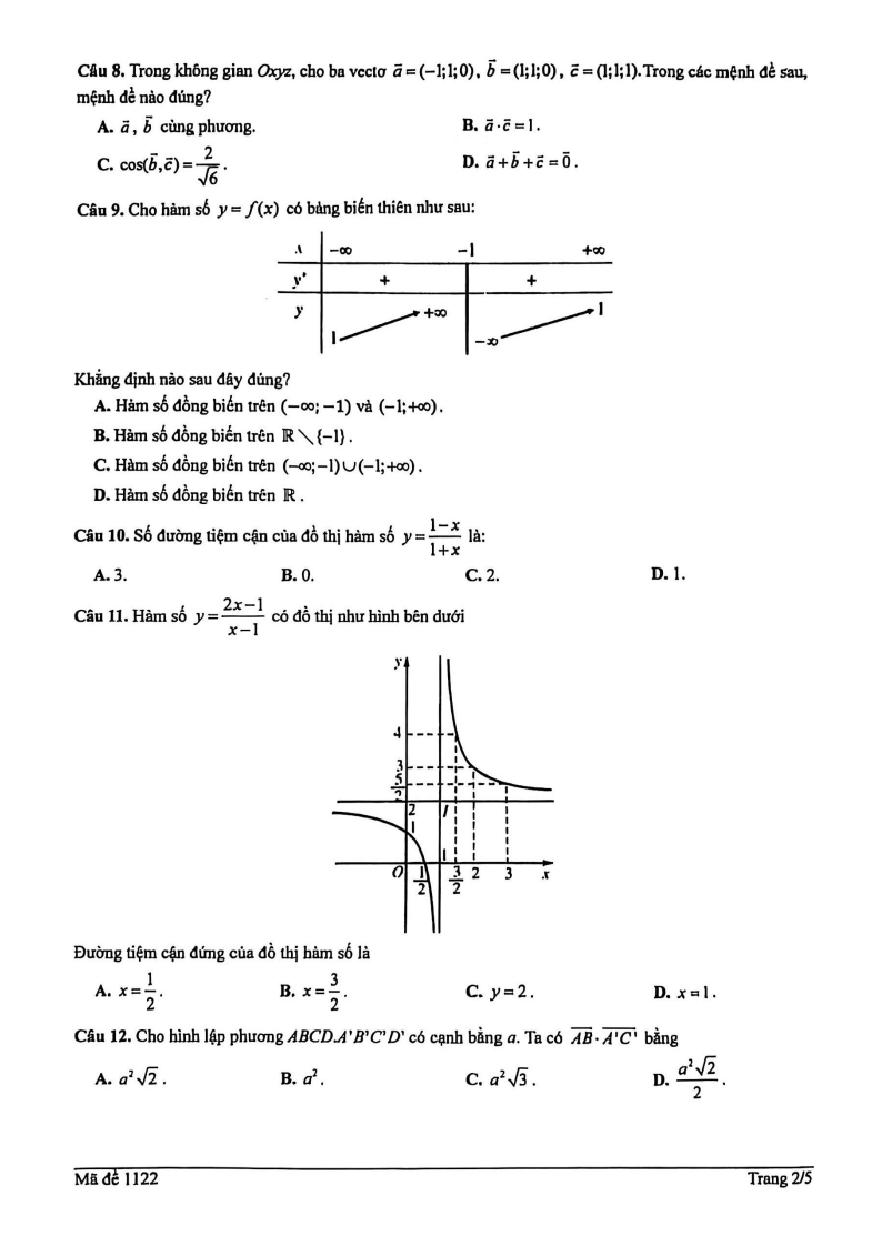 Đề thi Học kì 1 Toán 12 trường THPT Lương Thế Vinh (Tp.HCM) năm 2025-2026
