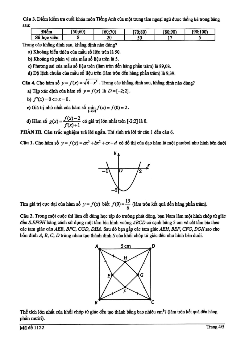 Đề thi Học kì 1 Toán 12 trường THPT Lương Thế Vinh (Tp.HCM) năm 2025-2026