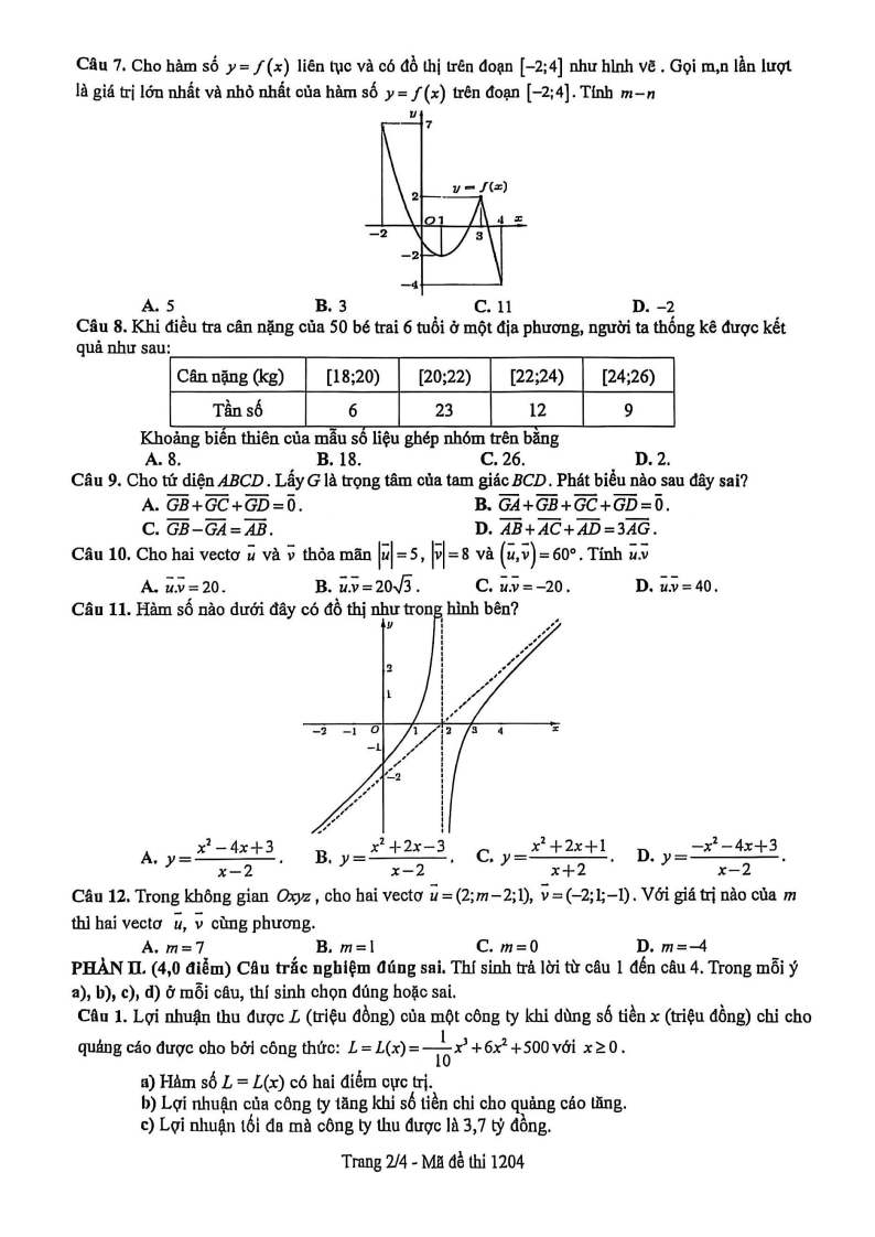 Đề thi Học kì 1 Toán 12 trường THPT Ngô Quyền (Tp.HCM) năm 2025-2026