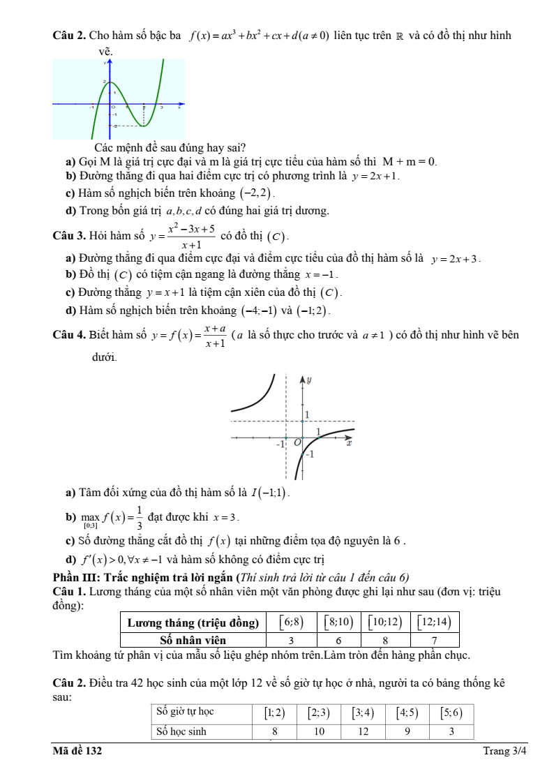 Đề thi Học kì 1 Toán 12 trường THPT Nhữ Văn Lan (Hải Phòng) năm 2025-2026