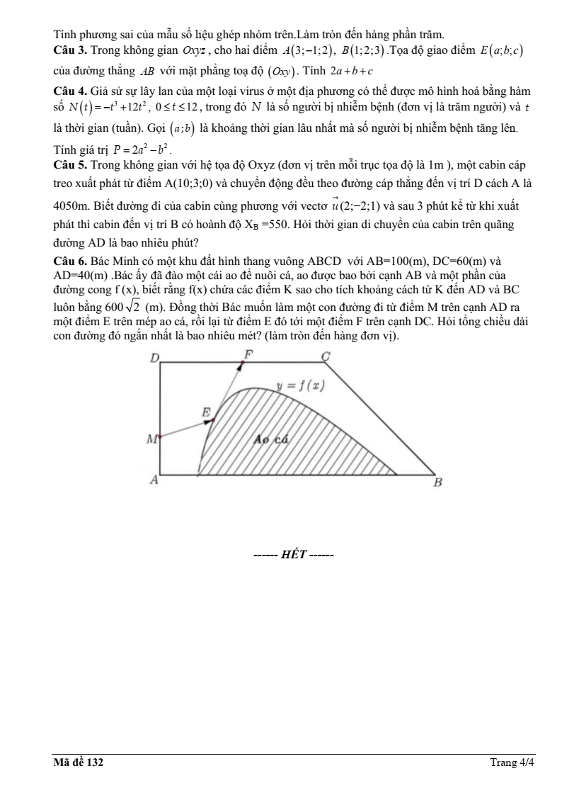 Đề thi Học kì 1 Toán 12 trường THPT Nhữ Văn Lan (Hải Phòng) năm 2025-2026