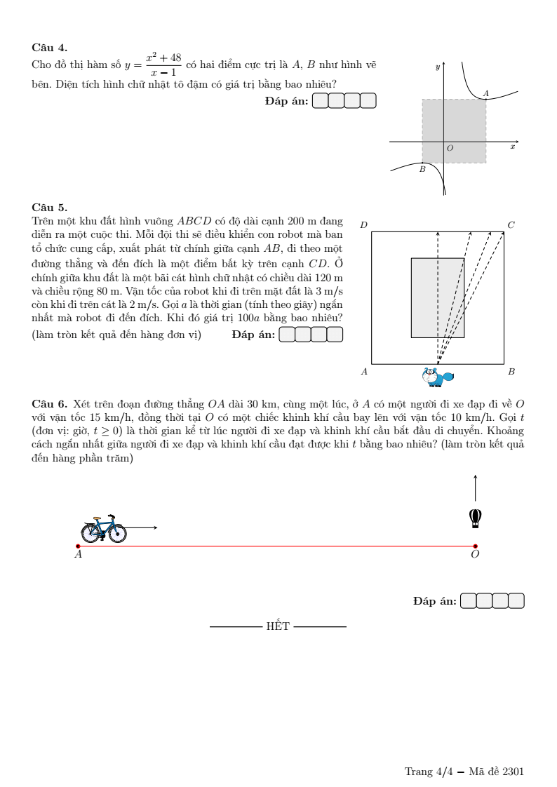 Đề thi Học kì 1 Toán 12 trường THPT Nguyễn Thị Minh Khai (Hà Nội) năm 2025-2026