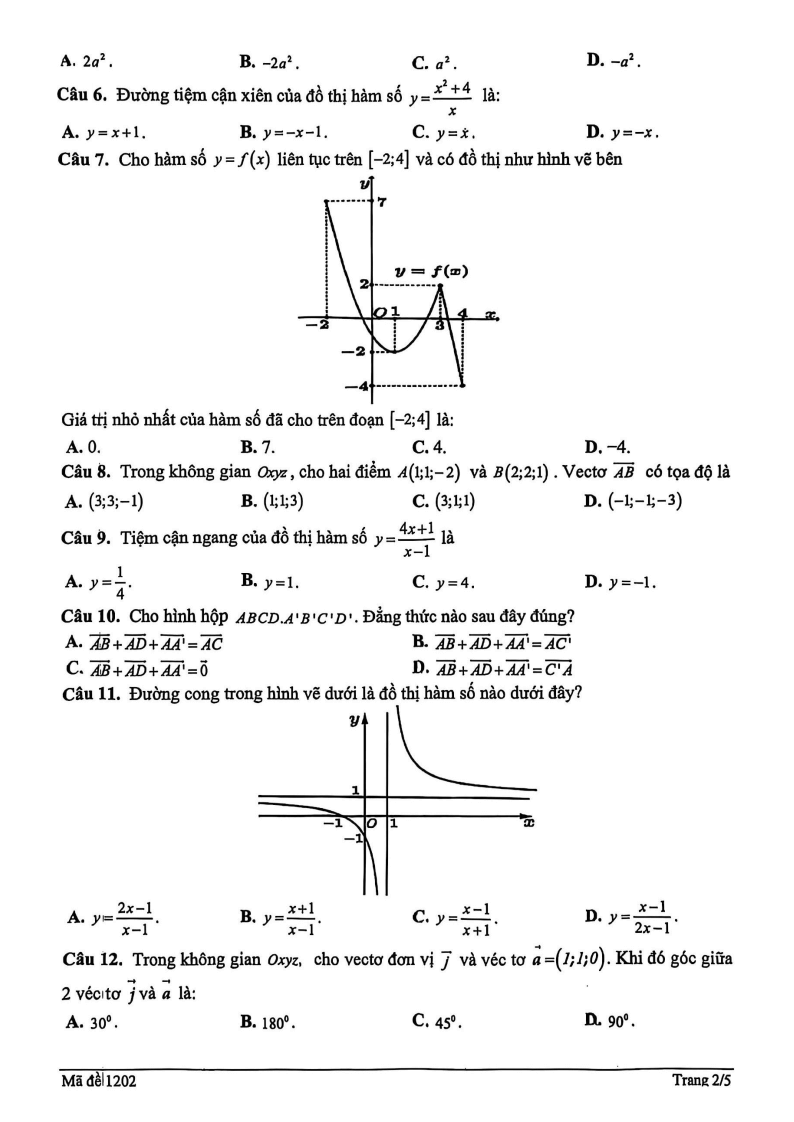 Đề thi Học kì 1 Toán 12 trường THPT Phạm Hồng Thái (Hà Nội) năm 2025-2026
