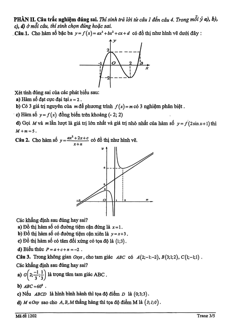 Đề thi Học kì 1 Toán 12 trường THPT Phạm Hồng Thái (Hà Nội) năm 2025-2026