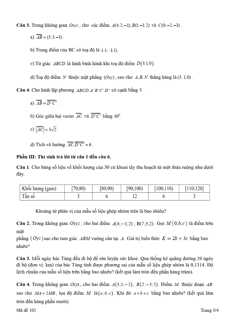 Đề thi Học kì 1 Toán 12 trường THPT Phan Ngọc Hiển (Cà Mau) năm 2025-2026
