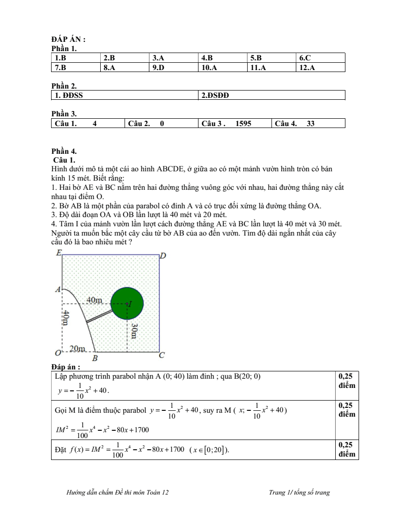 Đề thi Học kì 1 Toán 12 trường THPT Phùng Khắc Khoan (Hà Nội) năm 2025-2026