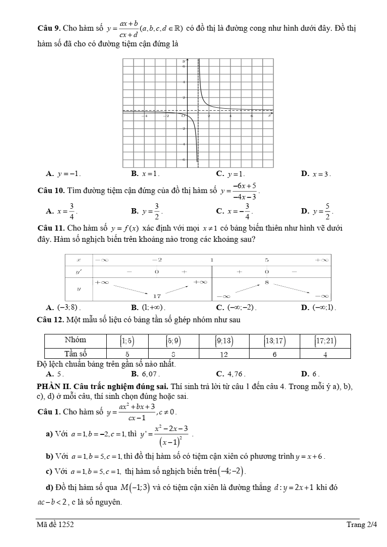 Đề thi Học kì 1 Toán 12 trường THPT Quách Văn Phẩm (Cà Mau) năm 2025-2026