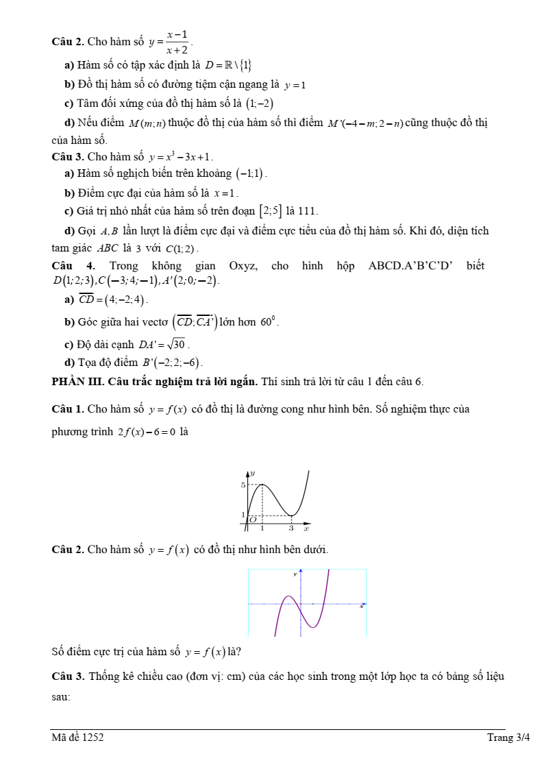 Đề thi Học kì 1 Toán 12 trường THPT Quách Văn Phẩm (Cà Mau) năm 2025-2026