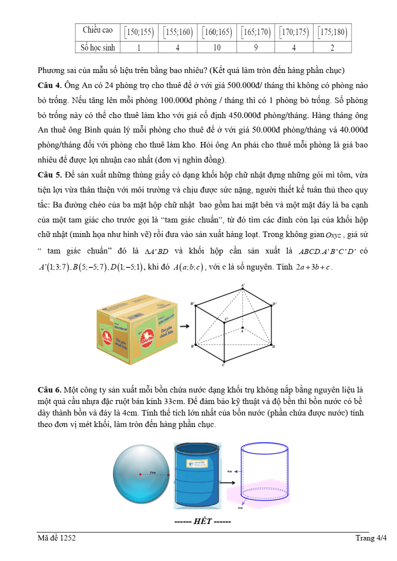 Đề thi Học kì 1 Toán 12 trường THPT Quách Văn Phẩm (Cà Mau) năm 2025-2026