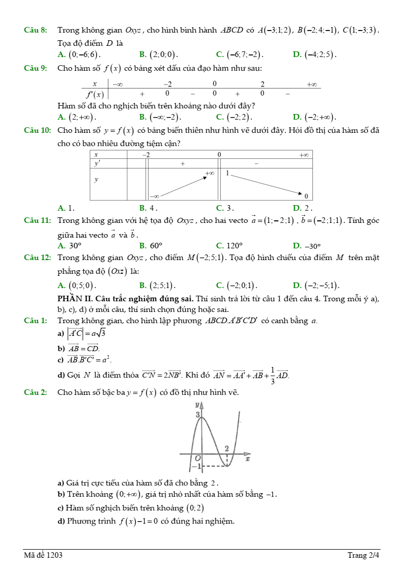 Đề thi Học kì 1 Toán 12 trường THPT Thủ Đức (Tp.HCM) năm 2025-2026