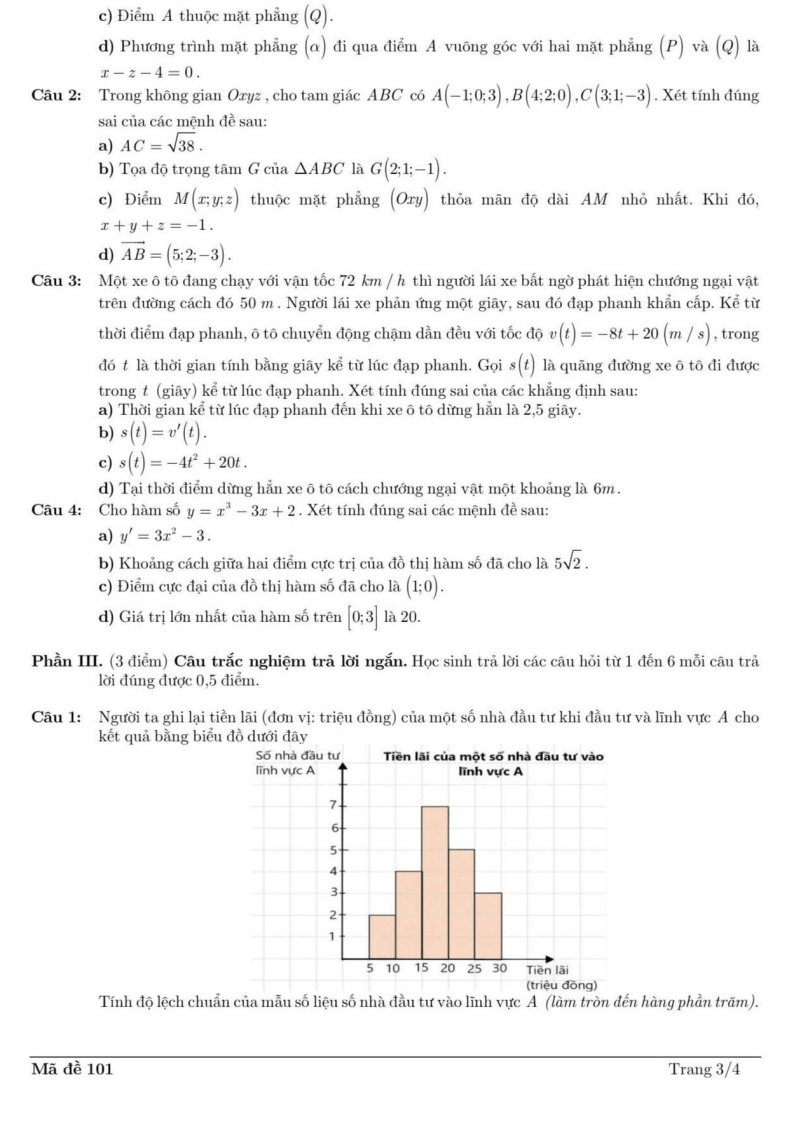 Đề thi Học kì 1 Toán 12 trường Trần Cao Vân (Tp.HCM) năm 2025-2026