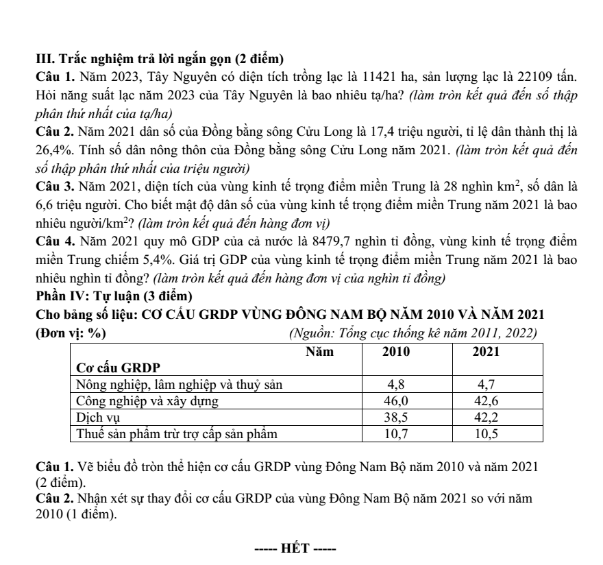 Đề thi Học kì 2 Địa Lí 12 năm 2024-2025 trường THPT Quế Sơn (Quảng Nam)