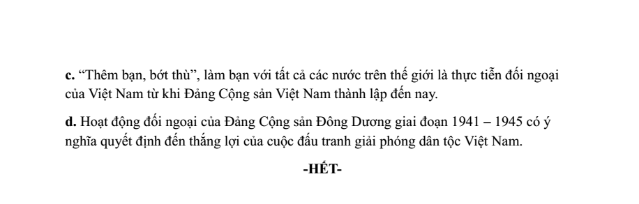 Đề thi Học kì 2 Lịch Sử 12 năm 2024-2025 Sở Bắc Giang