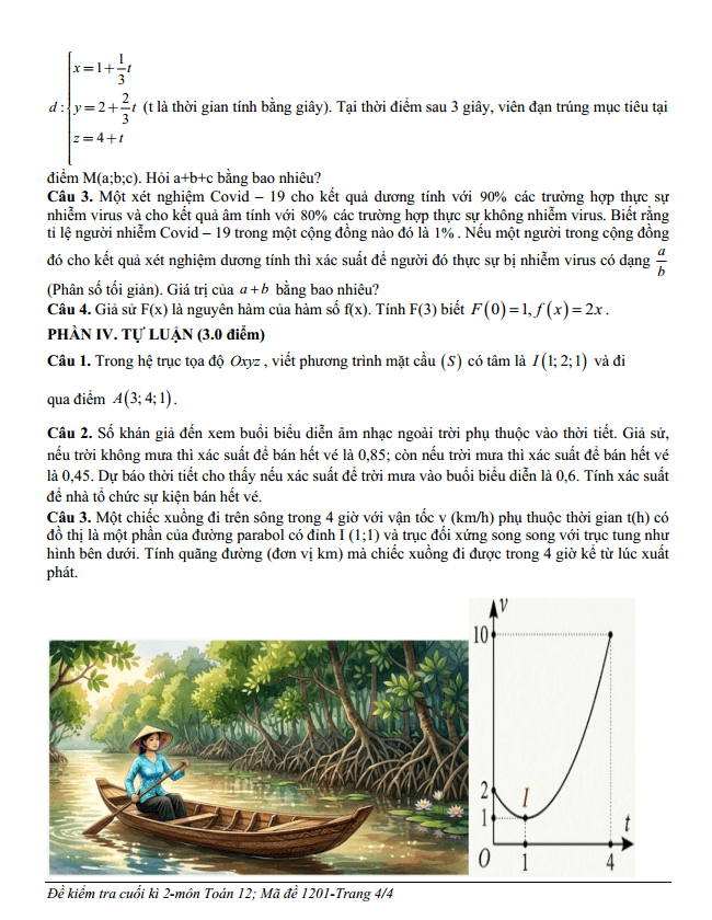 Đề thi Học kì 2 Toán 12 năm 2025-2026 trường THCS và THPT Hiếu Nhơn (Vĩnh Long)