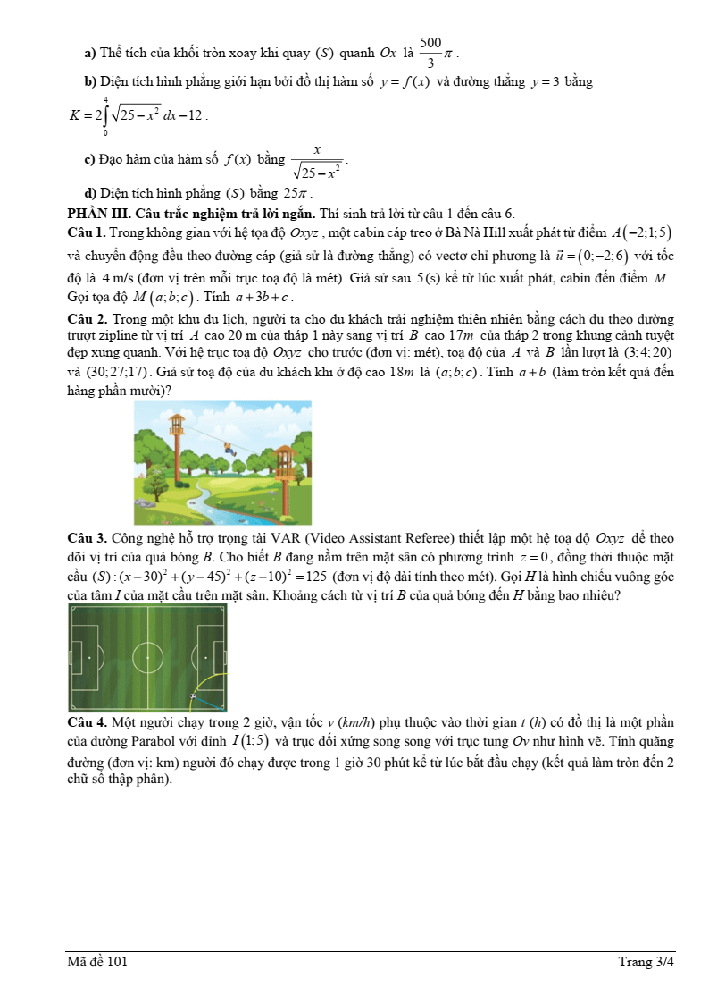 Đề thi Học kì 2 Toán 12 trường THPT Hoàng Quốc Việt (Quảng Ninh) năm 2024-2025