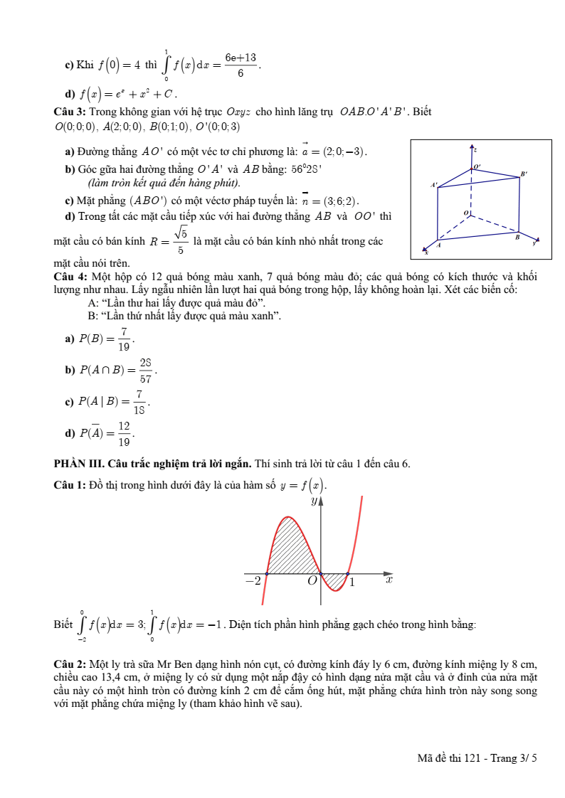 Đề thi Học kì 2 Toán 12 trường THPT Lê Hồng Phong (Đắk Lắk) năm 2024-2025