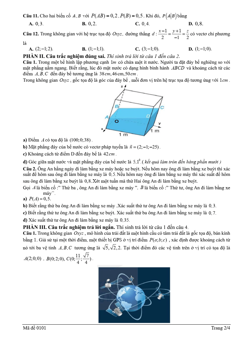 Đề thi Học kì 2 Toán 12 trường THPT Lương Ngọc Quyến (Thái Nguyên) năm 2024-2025