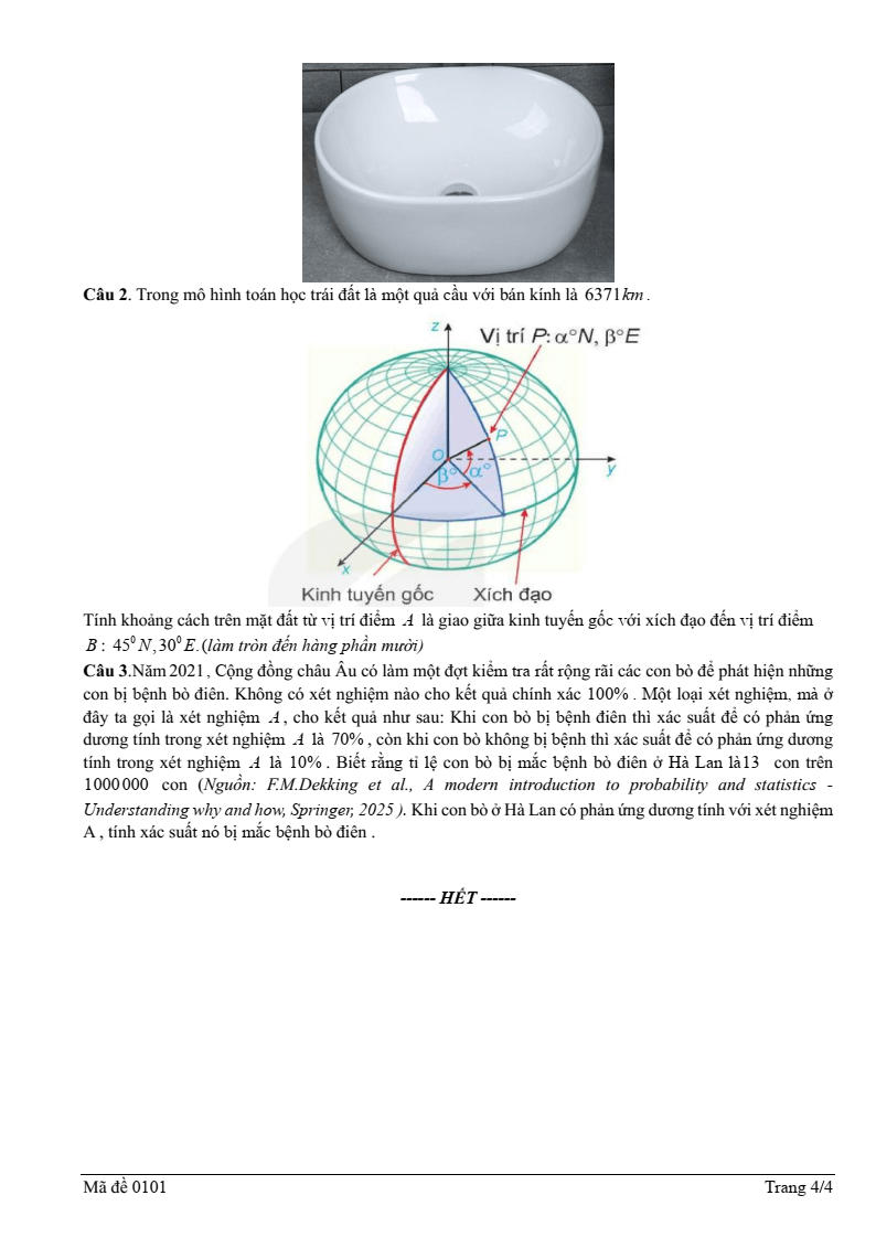 Đề thi Học kì 2 Toán 12 trường THPT Lương Ngọc Quyến (Thái Nguyên) năm 2024-2025