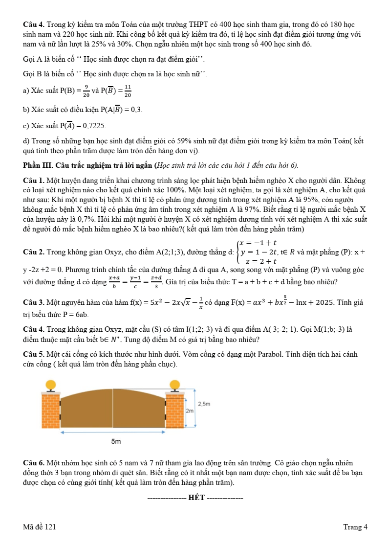 Đề thi Học kì 2 Toán 12 trường THPT Ngô Gia Tự (Đắk Lắk) năm 2024-2025
