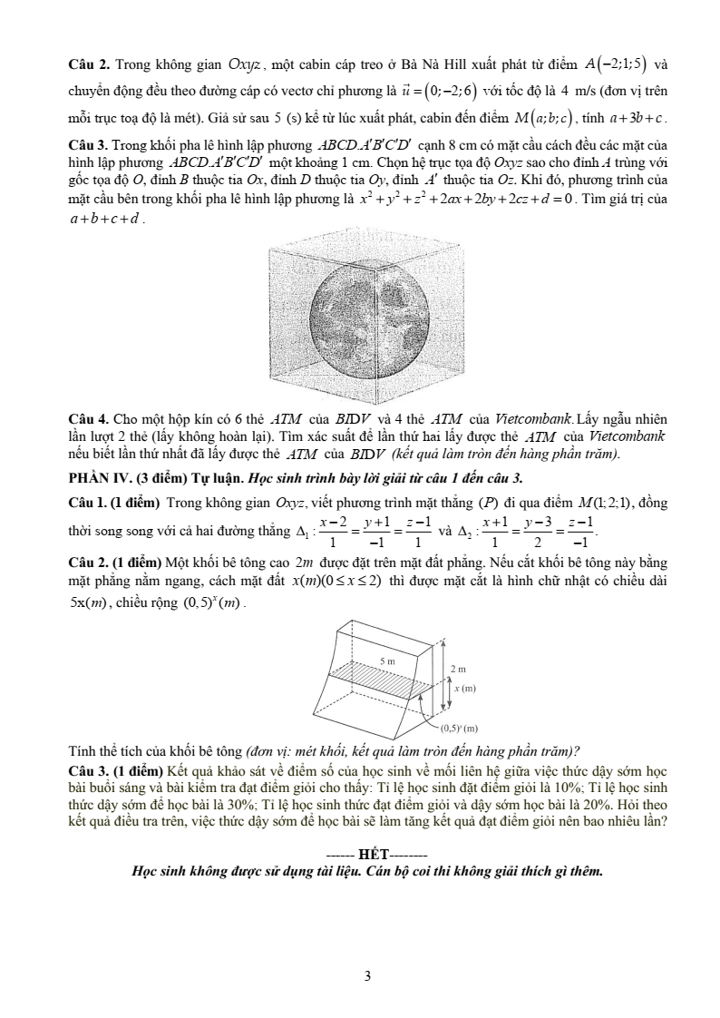 Đề thi Học kì 2 Toán 12 trường THPT Ngô Quyền (Đà Nẵng) năm 2024-2025