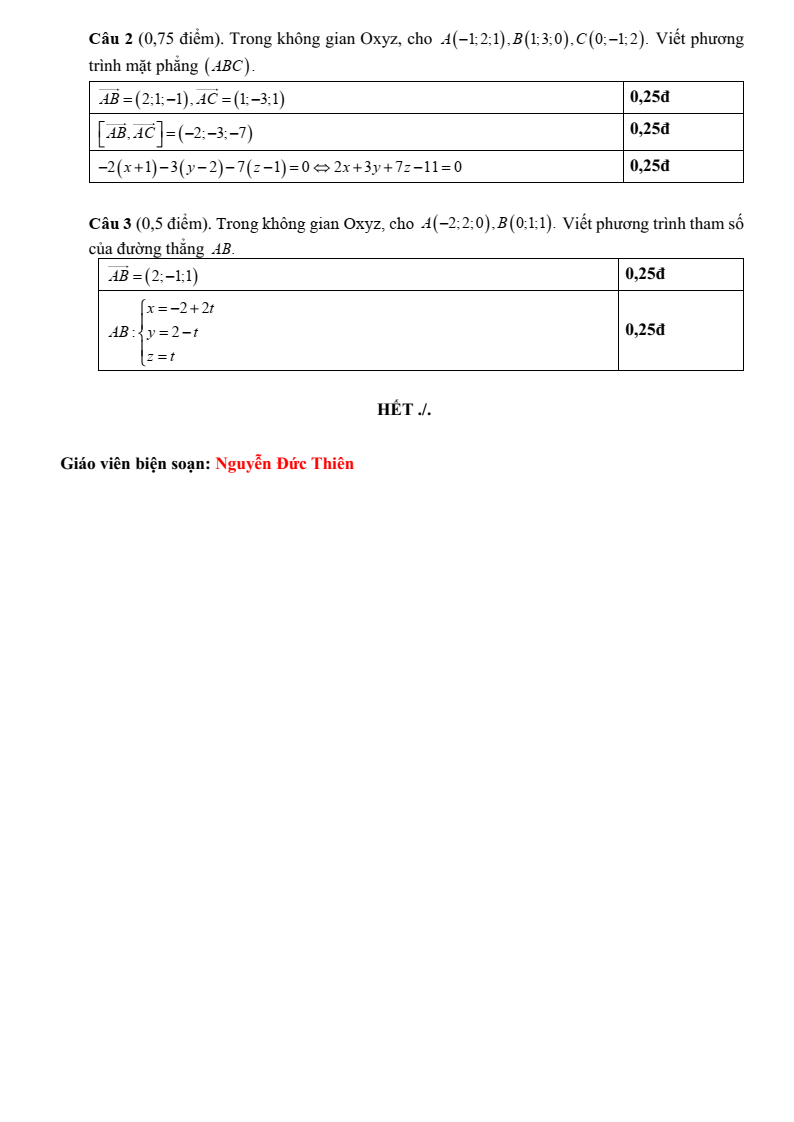 Đề thi Học kì 2 Toán 12 trường THPT Nguyễn Trãi (Đà Nẵng) năm 2024-2025
