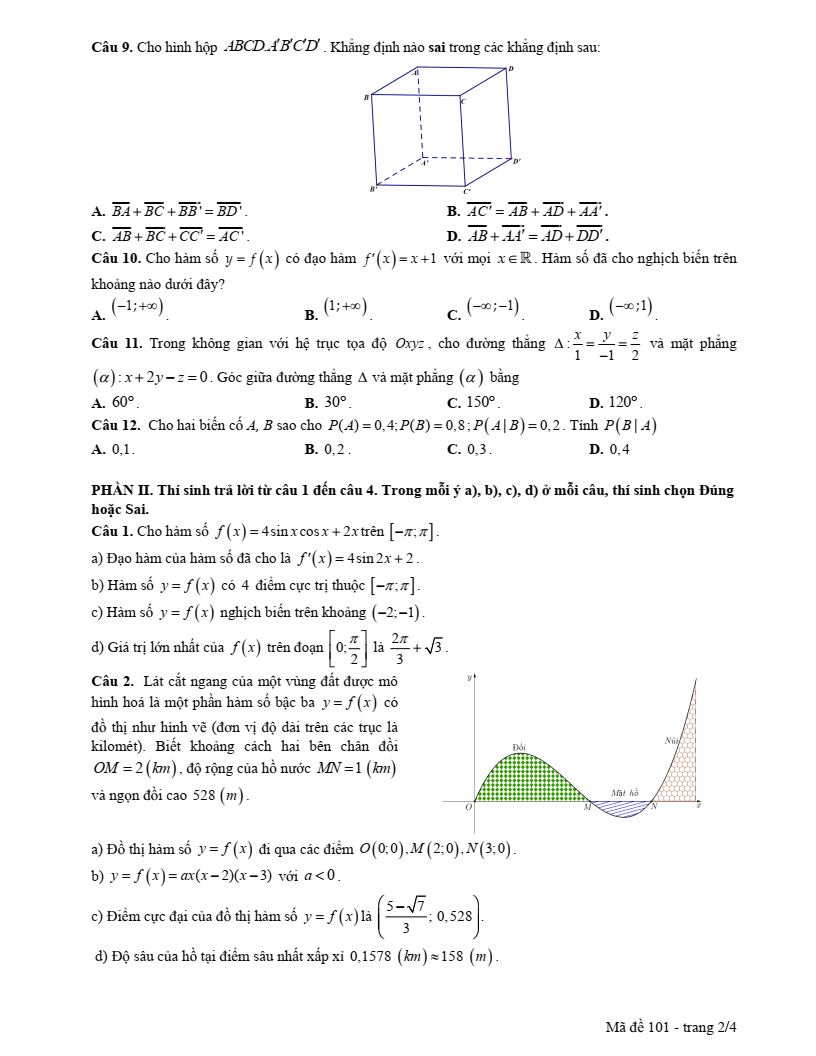 Đề thi Học kì 2 Toán 12 trường THPT Nhân Chính (Hà Nội) năm 2024-2025