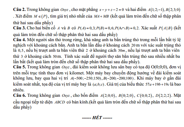 Đề thi Học kì 2 Toán 12 năm 2025-2026 trường THPT Quang Trung (Hải Phòng)