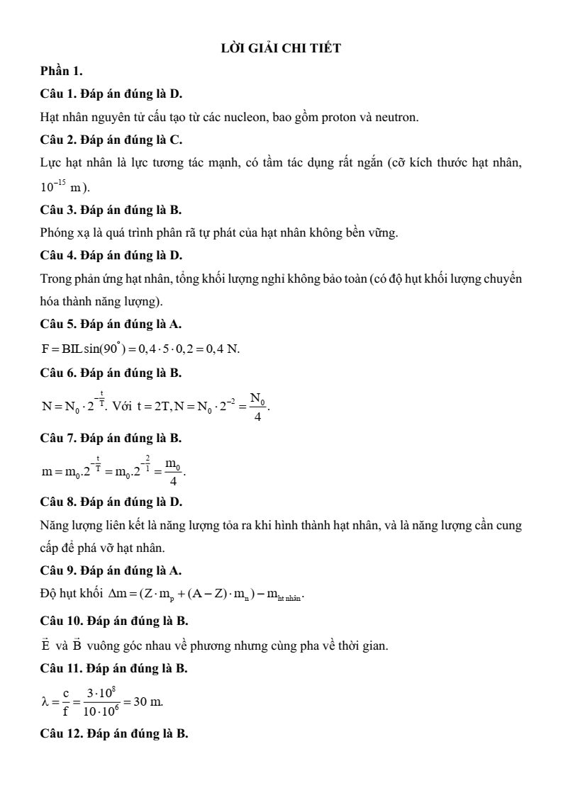 3 Đề thi Học kì 2 Vật Lí 12 Kết nối tri thức (cấu trúc mới, có đáp án)