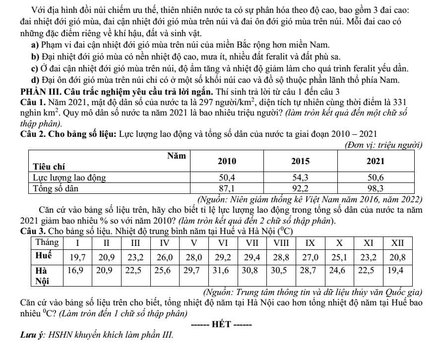 Đề thi Giữa kì 1 Địa Lí 12 năm 2024-2025 trường THPT Gio Linh (Quảng Trị)