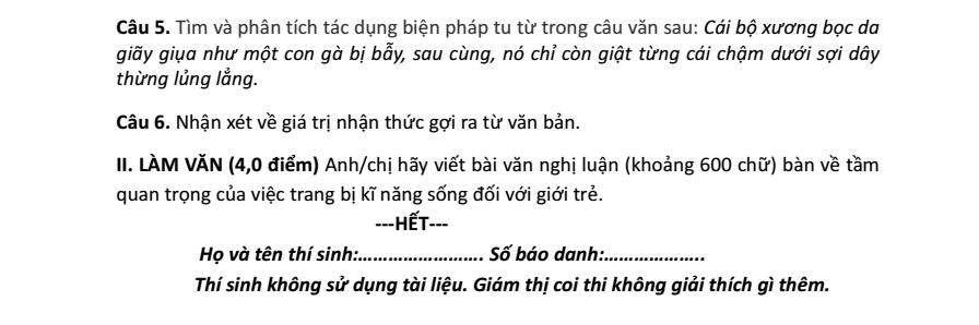 Đề thi Học kì 1 Văn 12 năm 2025-2026 trường THPT Bình Chiểu (Tp. HCM)