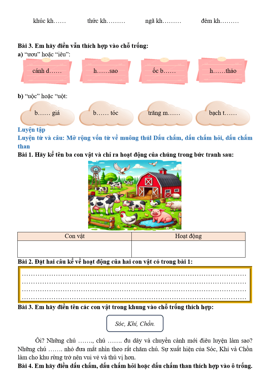 Bài tập hàng ngày Tiếng Việt lớp 2 Bài 10: Khủng long | Kết nối tri thức