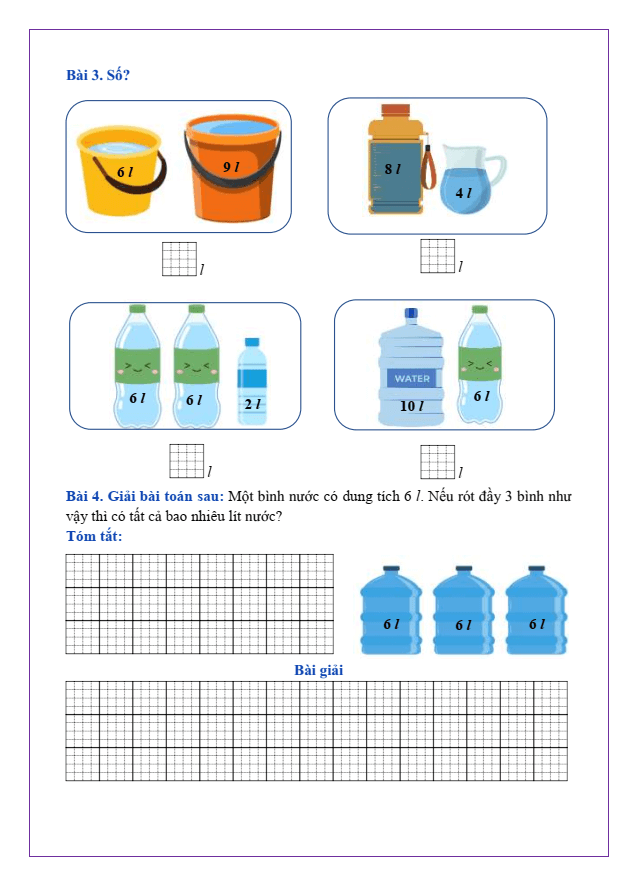 Bài tập hàng ngày Toán lớp 2 Bài 16: Lít | Kết nối tri thức